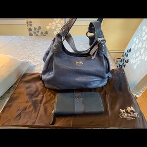 Navy blue leather Coach & wallet
